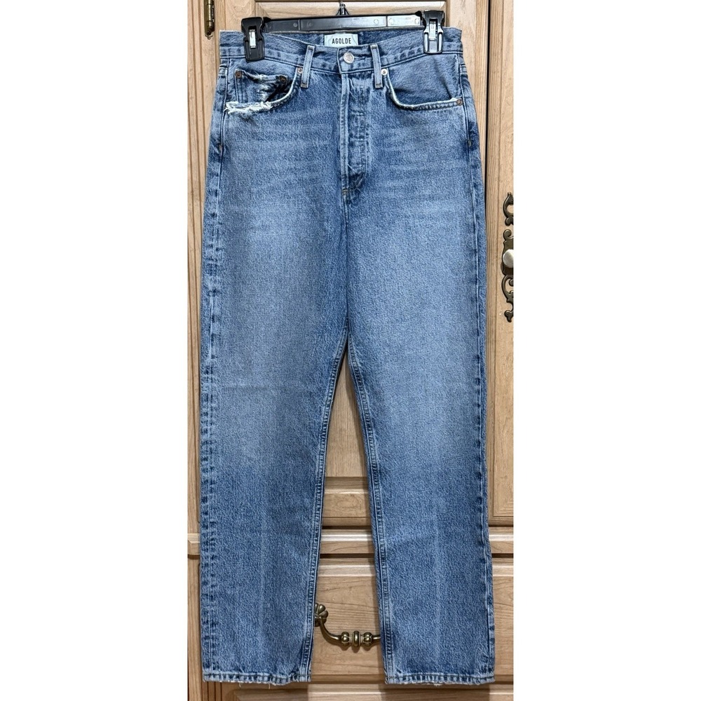 AGOLDE 90s Jeans Women's Size 24 Blue Denim Distressed High Rise Straight Leg